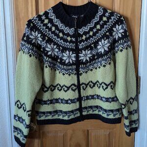 Wool Nordic design front zipper sweater